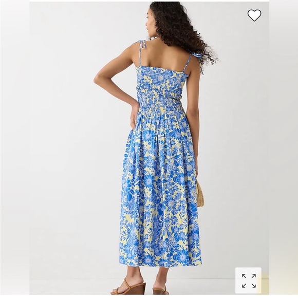 New J. Crew Collection tie shoulder smocked midi maxi dress floral cotton poplin - Picture 5 of 16